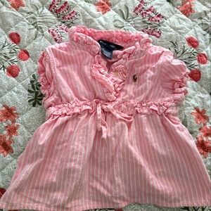 Polo By Ralph Lauren Little Girls Pinned Stripe Pink Shirt. Size 2T